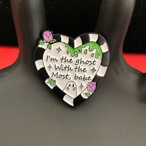 Beetlejuice enamel heart pin
